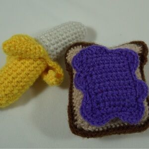 Crocheted Banana and Toast Toy Set with Purple Spread